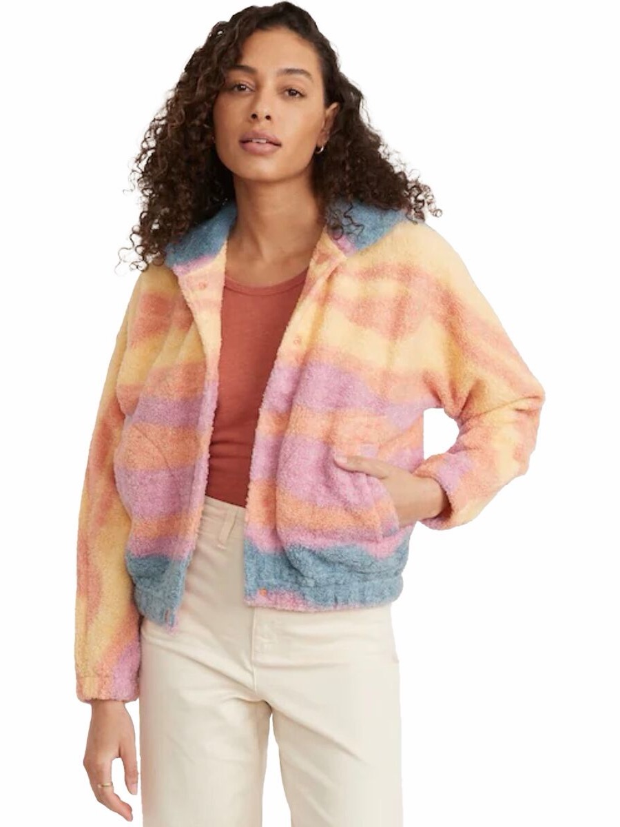 Marine Layer Women Medium Fleece Snap Jacket Landscape Tyedye Pocket